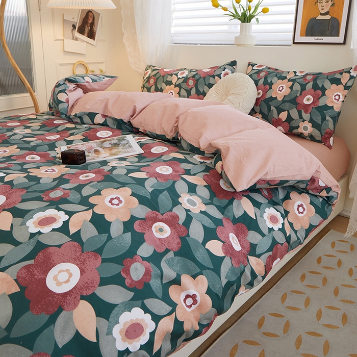 91家纺网 家纺一手货源 找家纺 一米阳光 2023年1月小清新13070纯棉四件套第二批 花开朵朵