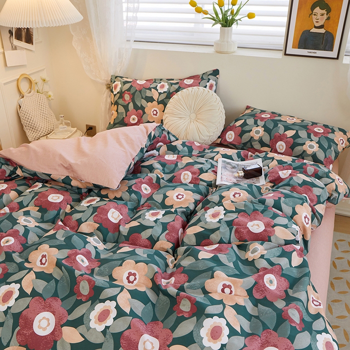 91家纺网 家纺一手货源 找家纺 一米阳光 2023年1月小清新13070纯棉四件套第二批 花开朵朵