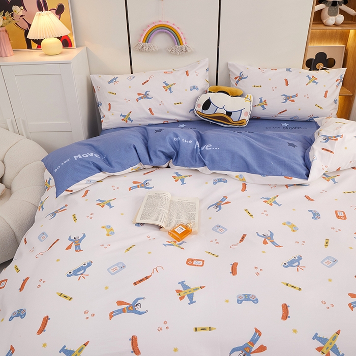 91家纺网 家纺一手货源 找家纺 一米阳光 2023年1月小清新13070纯棉四件套第二批 小超人