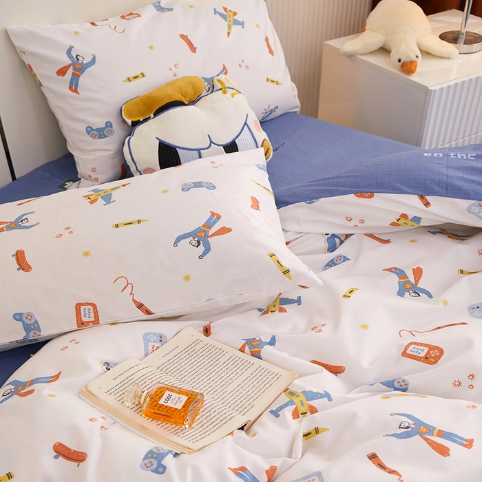 91家纺网 家纺一手货源 找家纺 一米阳光 2023年1月小清新13070纯棉四件套第二批 小超人