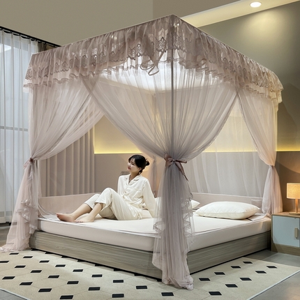 91家纺网 家纺一手货源 找家纺 总夏彩2023新款88568宫廷蚊帐+U型外穿杆二合一烤漆床笠拉链蚊帐