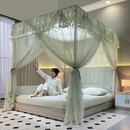 91家纺网 家纺一手货源 找家纺 总夏彩2023新款88568宫廷蚊帐+U型外穿杆二合一烤漆床笠拉链蚊帐
