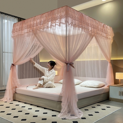 91家纺网 家纺一手货源 找家纺 总夏彩2023新款88568宫廷蚊帐+U型外穿杆二合一烤漆床笠拉链蚊帐