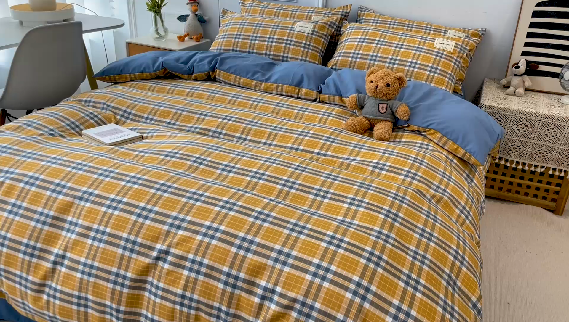 91家纺网 家纺一手货源 找家纺 芷凡 2023新款色织水洗棉单件被套 维尼-黄