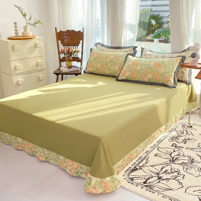 91家纺网 家纺一手货源 找家纺 艾米 2023新款水洗棉麻双层纱系列四件套 暗香