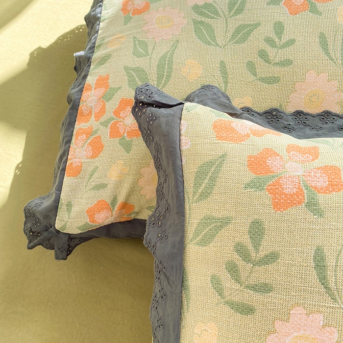 91家纺网 家纺一手货源 找家纺 艾米 2023新款水洗棉麻双层纱系列四件套 暗香