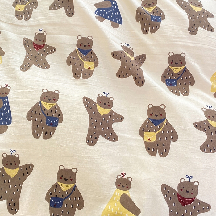 91家纺网 家纺一手货源 找家纺 艾米 2023新款水洗棉麻双层纱系列四件套 饼干熊