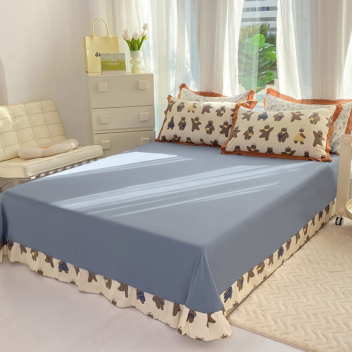 91家纺网 家纺一手货源 找家纺 艾米 2023新款水洗棉麻双层纱系列四件套 饼干熊