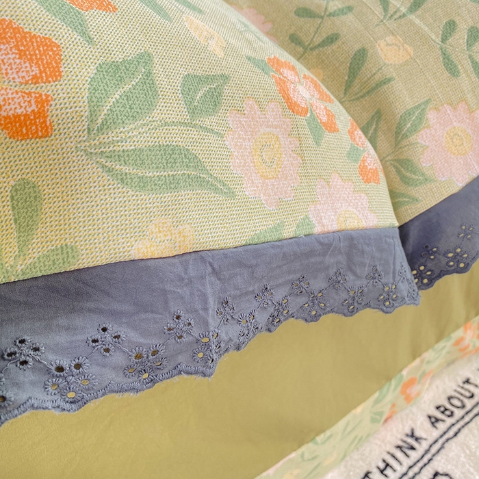 91家纺网 家纺一手货源 找家纺 艾米 2023新款水洗棉麻双层纱系列四件套 暗香