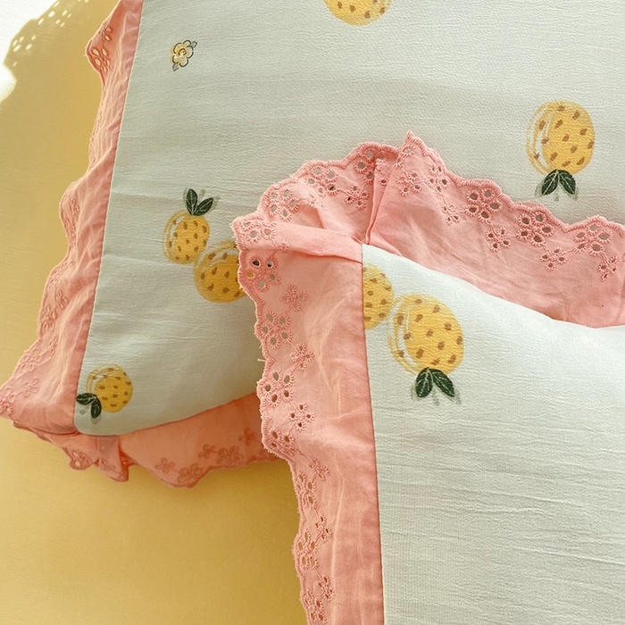 91家纺网 家纺一手货源 找家纺 艾米 2023新款水洗棉麻双层纱系列四件套 菠萝兔