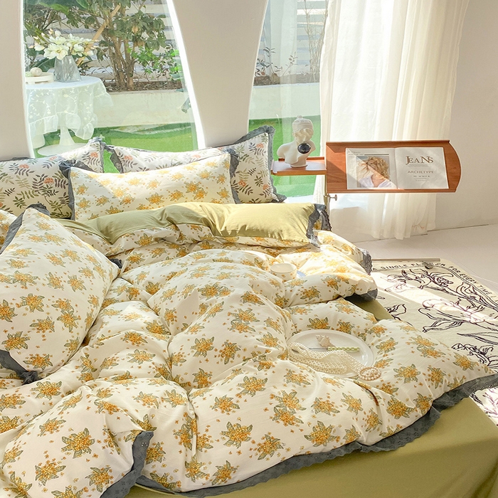 91家纺网 家纺一手货源 找家纺 艾米 2023新款水洗棉麻双层纱系列四件套 沉香