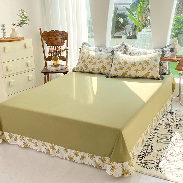 91家纺网 家纺一手货源 找家纺 艾米 2023新款水洗棉麻双层纱系列四件套 沉香