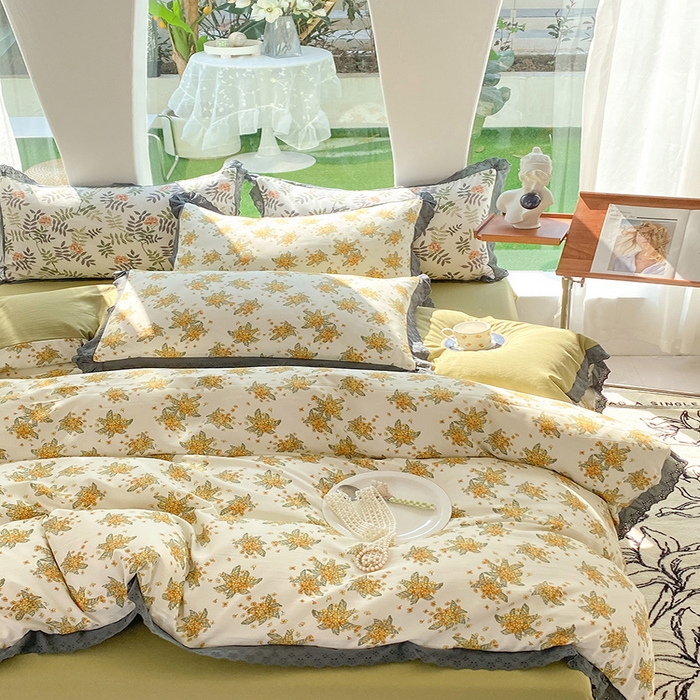 91家纺网 家纺一手货源 找家纺 艾米 2023新款水洗棉麻双层纱系列四件套 沉香