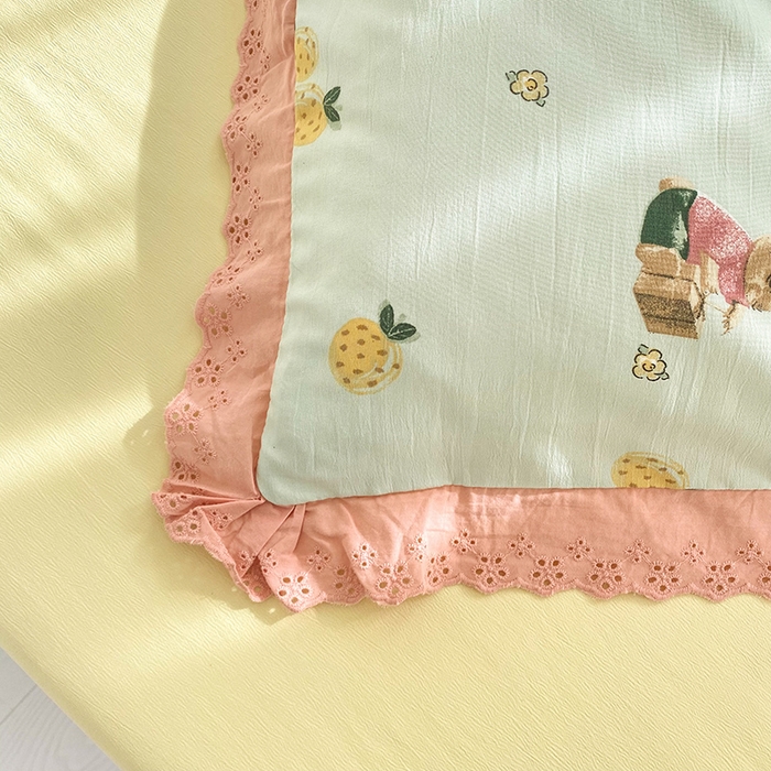 91家纺网 家纺一手货源 找家纺 艾米 2023新款水洗棉麻双层纱系列四件套 菠萝兔