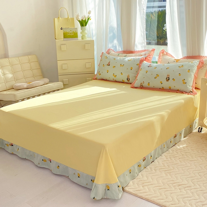 91家纺网 家纺一手货源 找家纺 艾米 2023新款水洗棉麻双层纱系列四件套 菠萝兔