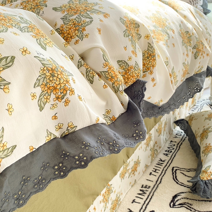 91家纺网 家纺一手货源 找家纺 艾米 2023新款水洗棉麻双层纱系列四件套 沉香