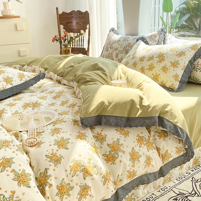 91家纺网 家纺一手货源 找家纺 艾米 2023新款水洗棉麻双层纱系列四件套 沉香