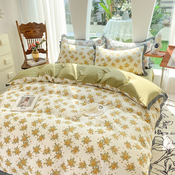 91家纺网 家纺一手货源 找家纺 艾米 2023新款水洗棉麻双层纱系列四件套 沉香