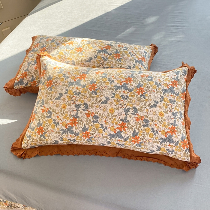 91家纺网 家纺一手货源 找家纺 艾米 2023新款水洗棉麻双层纱系列四件套 繁花