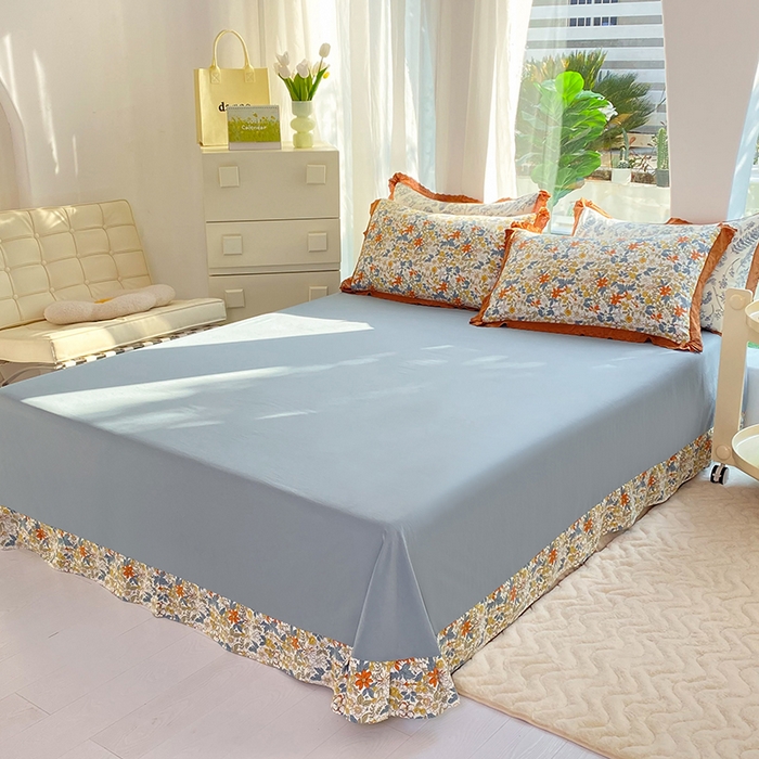 91家纺网 家纺一手货源 找家纺 艾米 2023新款水洗棉麻双层纱系列四件套 繁花