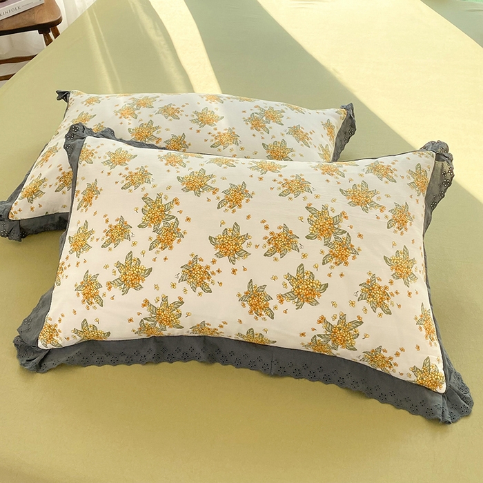 91家纺网 家纺一手货源 找家纺 艾米 2023新款水洗棉麻双层纱系列四件套 沉香