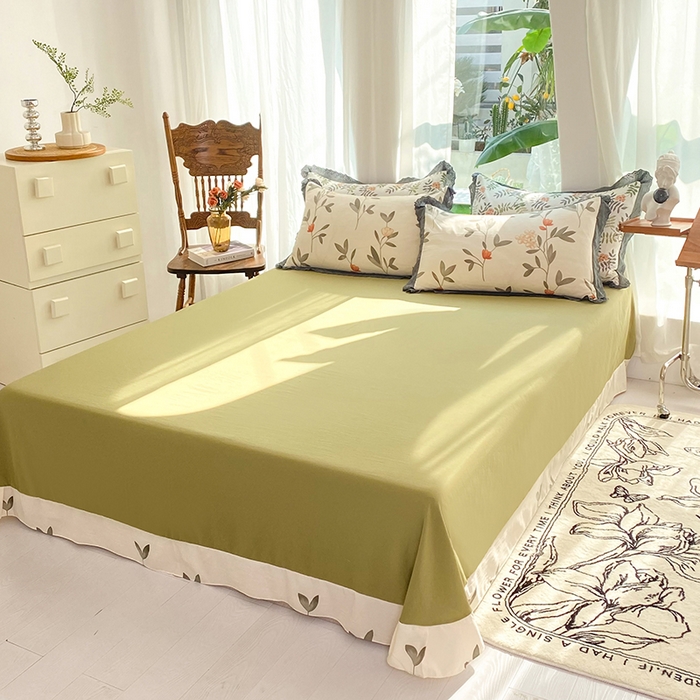 91家纺网 家纺一手货源 找家纺 艾米 2023新款水洗棉麻双层纱系列四件套 芳华