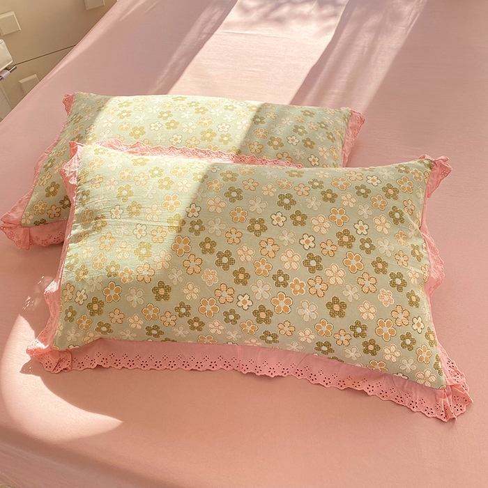 91家纺网 家纺一手货源 找家纺 艾米 2023新款水洗棉麻双层纱系列四件套 花海