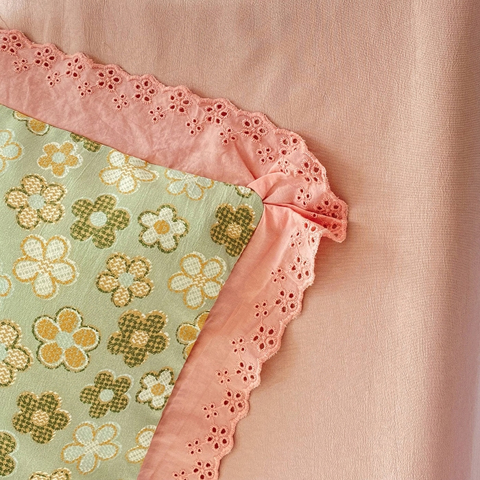 91家纺网 家纺一手货源 找家纺 艾米 2023新款水洗棉麻双层纱系列四件套 花海