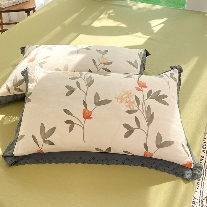 91家纺网 家纺一手货源 找家纺 艾米 2023新款水洗棉麻双层纱系列四件套 芳华