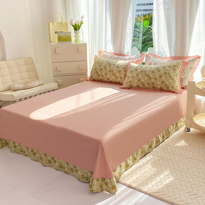 91家纺网 家纺一手货源 找家纺 艾米 2023新款水洗棉麻双层纱系列四件套 花海