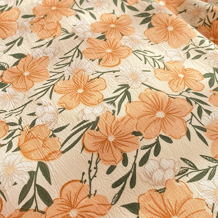 91家纺网 家纺一手货源 找家纺 艾米 2023新款水洗棉麻双层纱系列四件套 花满夫橘色