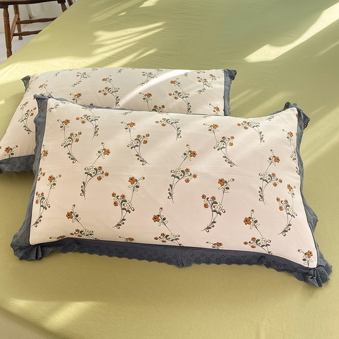 91家纺网 家纺一手货源 找家纺 艾米 2023新款水洗棉麻双层纱系列四件套 流年