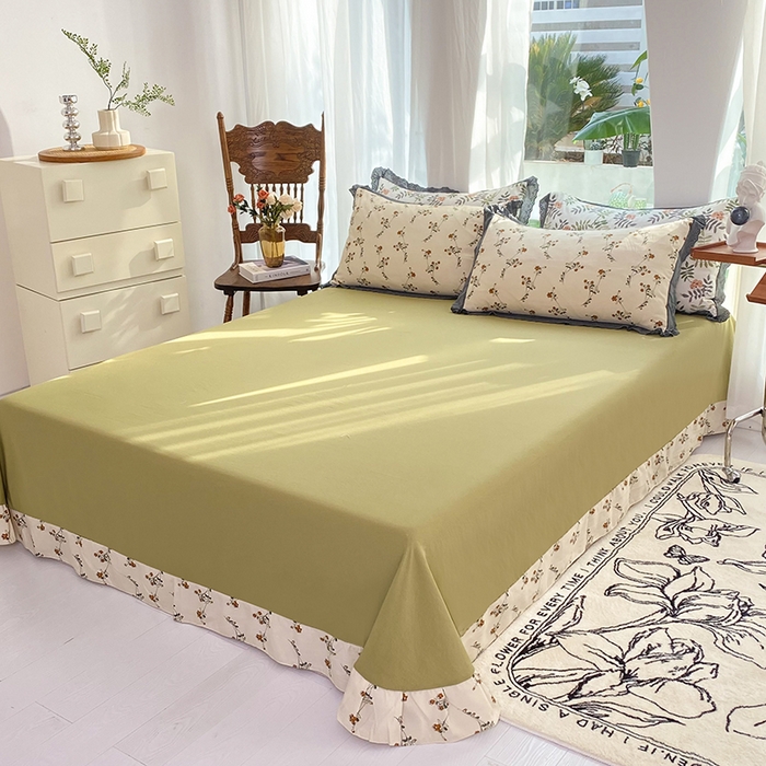 91家纺网 家纺一手货源 找家纺 艾米 2023新款水洗棉麻双层纱系列四件套 流年