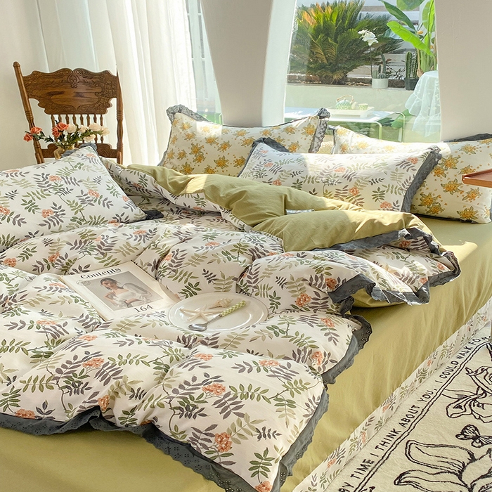 91家纺网 家纺一手货源 找家纺 艾米 2023新款水洗棉麻双层纱系列四件套 梦萝