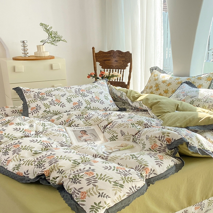 91家纺网 家纺一手货源 找家纺 艾米 2023新款水洗棉麻双层纱系列四件套 梦萝