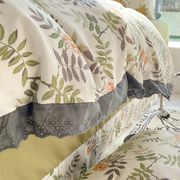 91家纺网 家纺一手货源 找家纺 艾米 2023新款水洗棉麻双层纱系列四件套 梦萝