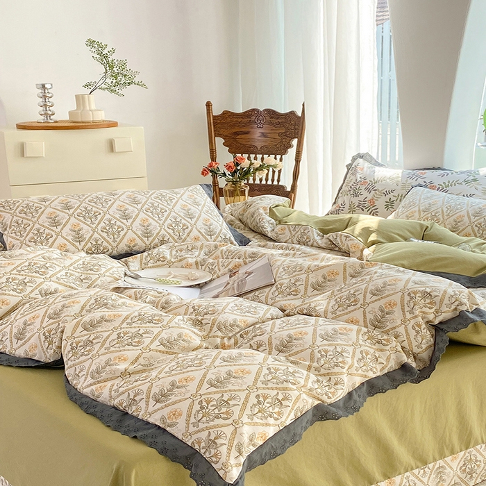 91家纺网 家纺一手货源 找家纺 艾米 2023新款水洗棉麻双层纱系列四件套 千寻