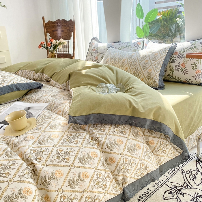 91家纺网 家纺一手货源 找家纺 艾米 2023新款水洗棉麻双层纱系列四件套 千寻