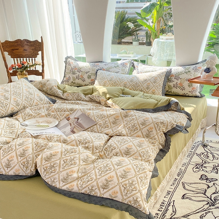 91家纺网 家纺一手货源 找家纺 艾米 2023新款水洗棉麻双层纱系列四件套 千寻