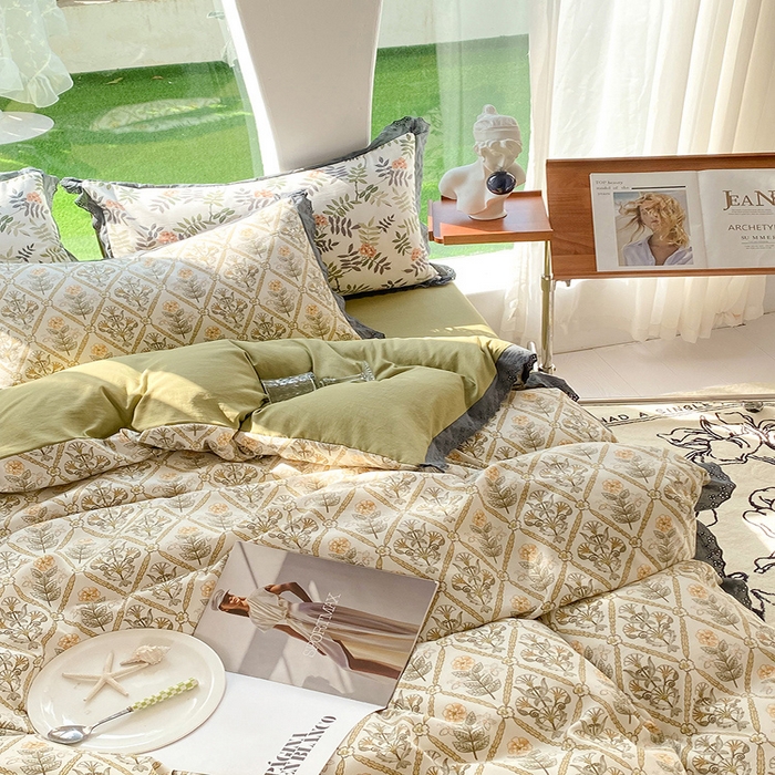 91家纺网 家纺一手货源 找家纺 艾米 2023新款水洗棉麻双层纱系列四件套 千寻