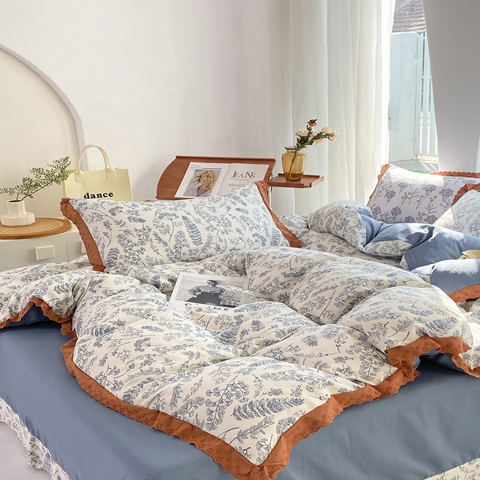 91家纺网 家纺一手货源 找家纺 艾米 2023新款水洗棉麻双层纱系列四件套 水墨