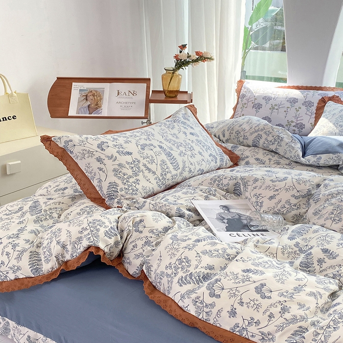 91家纺网 家纺一手货源 找家纺 艾米 2023新款水洗棉麻双层纱系列四件套 水墨