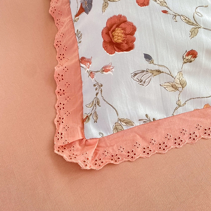 91家纺网 家纺一手货源 找家纺 艾米 2023新款水洗棉麻双层纱系列四件套 牵牛花蓝