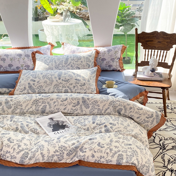 91家纺网 家纺一手货源 找家纺 艾米 2023新款水洗棉麻双层纱系列四件套 水墨