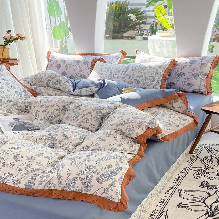 91家纺网 家纺一手货源 找家纺 艾米 2023新款水洗棉麻双层纱系列四件套 水墨