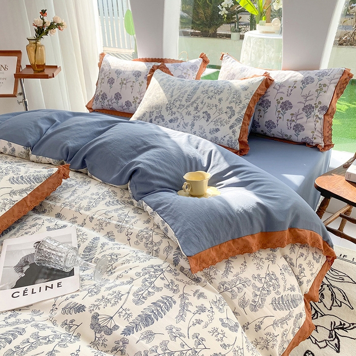 91家纺网 家纺一手货源 找家纺 艾米 2023新款水洗棉麻双层纱系列四件套 水墨