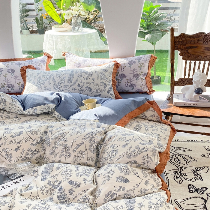 91家纺网 家纺一手货源 找家纺 艾米 2023新款水洗棉麻双层纱系列四件套 水墨