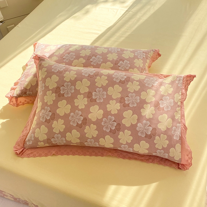 91家纺网 家纺一手货源 找家纺 艾米 2023新款水洗棉麻双层纱系列四件套 四叶草