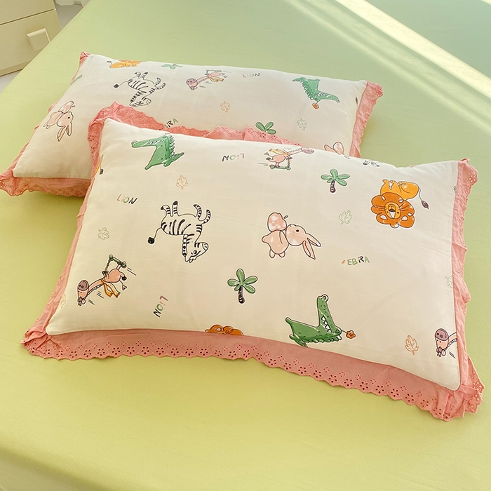 91家纺网 家纺一手货源 找家纺 艾米 2023新款水洗棉麻双层纱系列四件套 童趣乐园