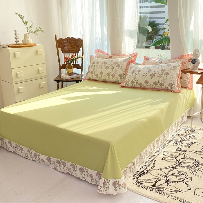 91家纺网 家纺一手货源 找家纺 艾米 2023新款水洗棉麻双层纱系列四件套 薰衣草豆沙